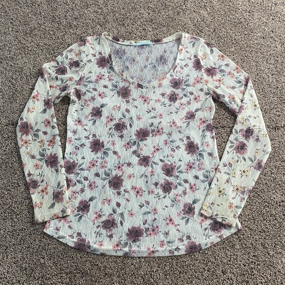 Maurice’s Women’s Long Sleeve Top Sheer Floral Lace Y2K Feminine V Neck Large - Picture 1 of 6